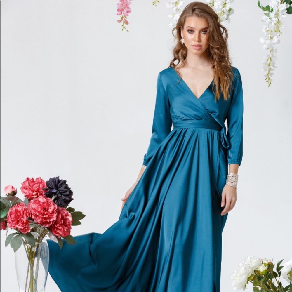 ❗️NEW❗️Aquamarine Bridesmaid Silk Wrap Maxi Dress